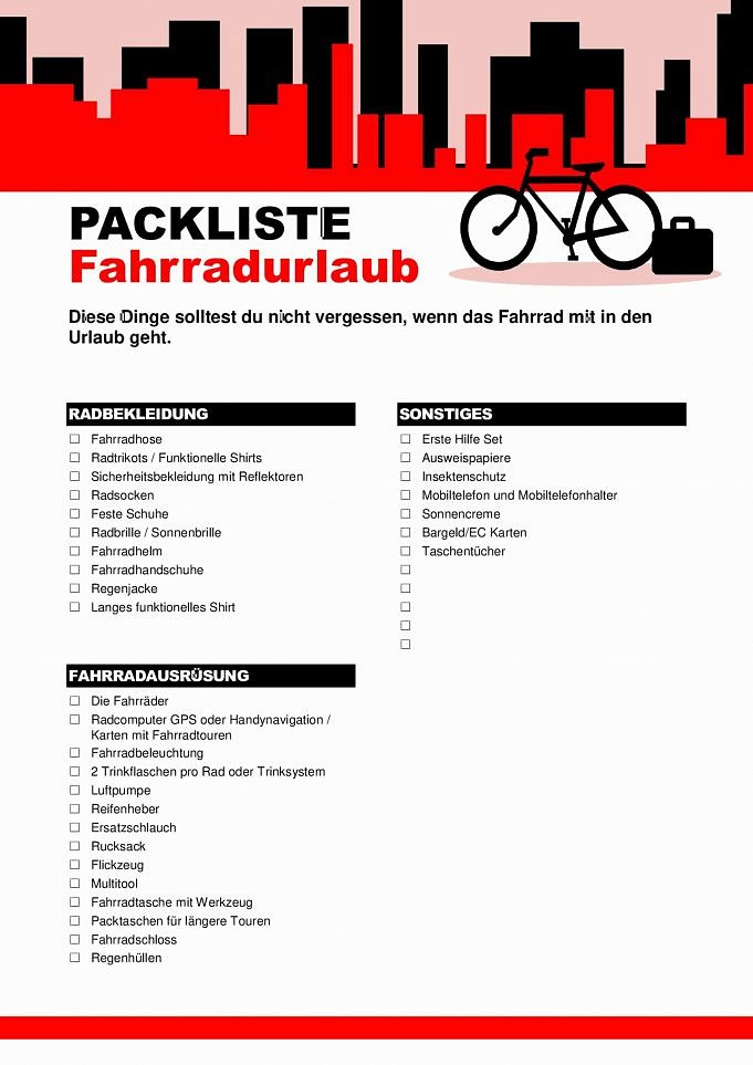 Fahrradtouren Packliste